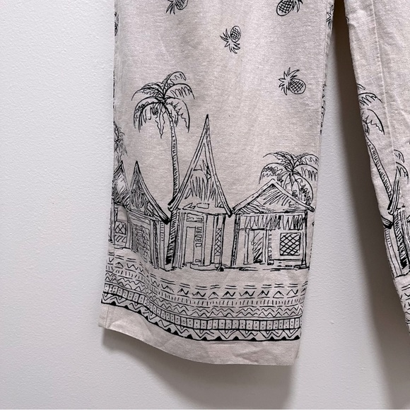 COLDWATER CREEK Linen Tropical Pineapple Print Pull On Wide Leg Pants, size S - Picture 8 of 9